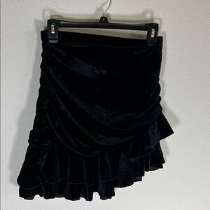 Velvet Ruched Asymmetrical Ruffle Hem Skirt Size XS